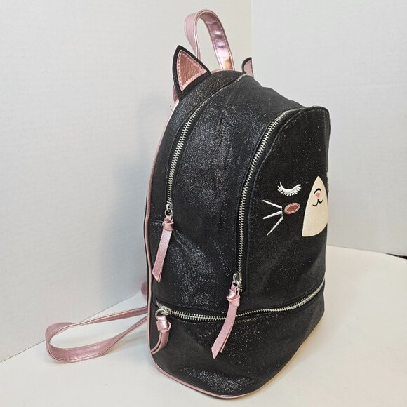Under One Sky Accessories Black Glitter Kitty Cat Face Pink Straps Backpack Bag